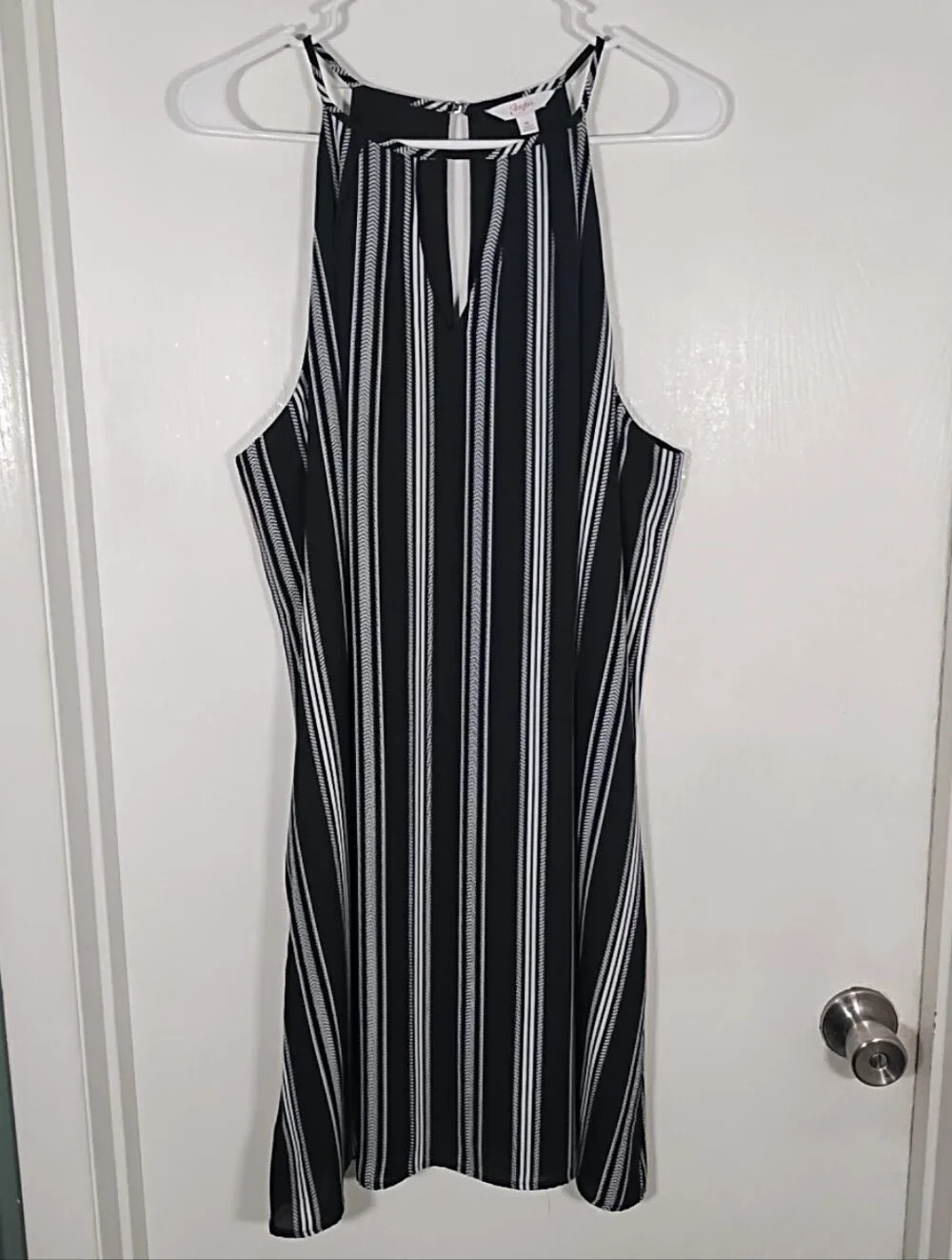Candie's Halter Mini Shift Dress XL  Keyhole Black & White Striped Lined Flowy